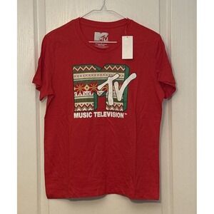New With Tag Music‎ Television Mtv Red Short Sleeve Unisex T-Shirt Youth Large